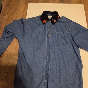 Casey & Max Women's Denim Shirt with Interchangeable Holiday Collars - Size Larg